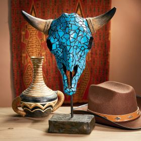 Western Faux Turquoise Cow Skull Statue