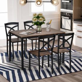 5-Piece Industrial Wooden Dining Set with Metal Frame and 4 Ergonomic Chairs