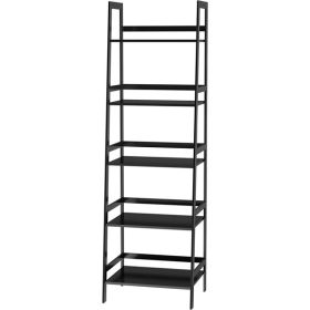 WTZ Bookshelf, Ladder Shelf, 5 Tier Bamboo Bookcase, Modern Open Book Case for Bedroom, Living Room, Office, BC-238 Black