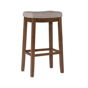 Claridge 32" Backless Indoor Bar Stool, Rustic Brown with Gray Linen Fabric, Includes 1 Stool