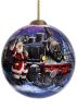 North Pole Station Santa with Train Hand Painted Glass Hanging Ornament