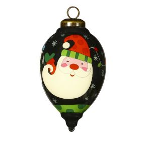 Holiday Lights Santa Hand Painted Glass Hanging Ornament