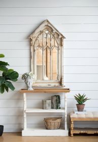 35.5" x 14" x 32" Distressed White and Natural Wood Shelf Tray, French Country Console Table