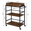 3-Tier Kitchen Serving Bar Cart with Lockable Casters and Handle Rack for Home Pub