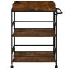 3-Tier Kitchen Serving Bar Cart with Lockable Casters and Handle Rack for Home Pub