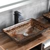 Golden Handmade Glass Rectangle Vessel Bathroom Sink in Brown and  with Faucet and Pop-Up Drain in Matte Black