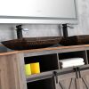 Golden Handmade Glass Rectangle Vessel Bathroom Sink in Brown and  with Faucet and Pop-Up Drain in Matte Black