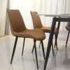 Brown PU Leather Dining Chair with Metal Legs, Modern Upholstered Chair Set of 4 for Kitchen, Restaurant, Living, Meeting Room