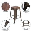 24 High Metal Counter-Height, Indoor Bar Stool with Wood Seat in Gun Metal Gray - Stackable Set of 4