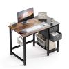 Modern Simple Style Home Office Writing Desk with 2-Tier Drawers Storage,Black Rustic,40IN