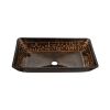 Golden Handmade Glass Rectangle Vessel Bathroom Sink in Brown and  with Faucet and Pop-Up Drain in Matte Black