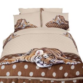 Twin Size Duvet Cover Sheets Set, Sleepy Tiger