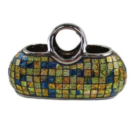 Decorative Ceramic & Glass Purse Floral Vase, 11.5" x 5.5" x 7.5"(H)