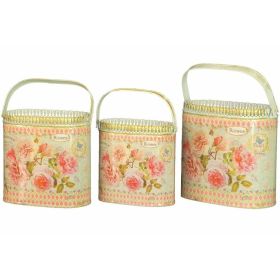 French country planters vintage metal decorative containers & flower pots (set of 3)