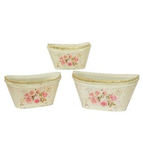 French country planters oval vintage metal decorative vases & flower pots Mela (set of 3)