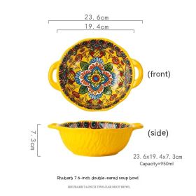 Yellow Green Wave Tree Pattern Flower Hand Painted Underglaze Binaural Ceramic Not Hot Hand Noodle Bowl (Option: BigYellowFlower-950ML)