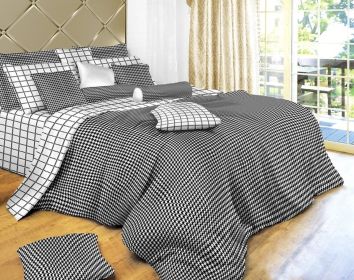 King Size Duvet Cover Sheets Set, Black & White Check (size: King)