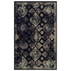 Mayfair Distressed Damask Indoor Area Rug or Runner Rug Or Door Mat (Color: Black, size: 8'x10')