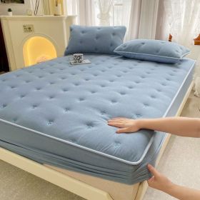 Embroidered Cotton Soybean One-piece Fiber All-inclusive Protection Mattress Cover (Option: Blue And Gray-120 Ã— 200)