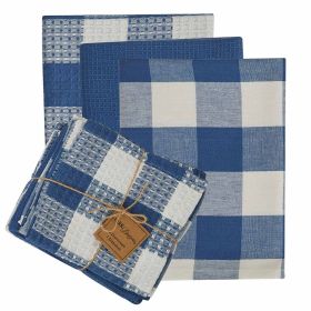 Wicklow Check 3 Dishtowel/1 Dishcloth Set (Color2: china blue)