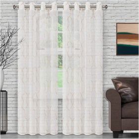 Embroidered Moroccan Lattice 2 Piece Sheer Curtain Set (Color: Champagne, size: 52" X 63")