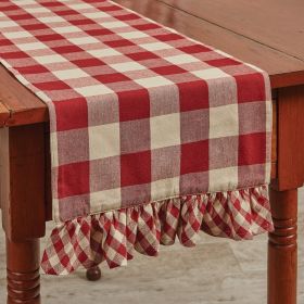 Wicklow Ruffled Check Table Runner 13" X 54" (Color2: Garnet)