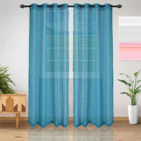 Meteorite Textured Grommet Sheer Curtain Panel Set of 2 (Color: Aquarius, size: 52" X 63")