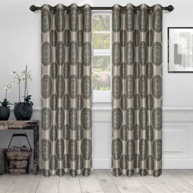 Cordon Jacquard Mandala Opaque Light Filtering 2-Piece Curtain Panel Set (Color: Black, size: 52" X 63")