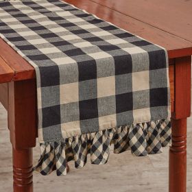 Wicklow Check Ruffled Table Runner 13" X 42" (Color2: black)