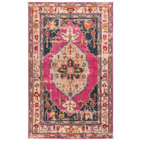 Deliana Oriental Distressed Geometric Medallion Indoor Area Rug (Color: Fuschia, size: 7'10"x10')