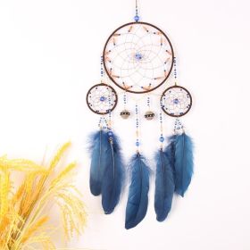 The Commitments Handmade Indian Wind Chimes Navy Blue Feather Indoor Vintage Wall Dreamcatcher (Color: Navy blue)