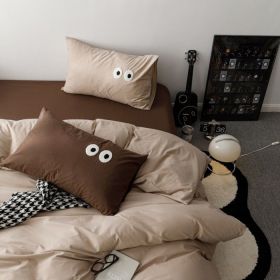 Big Eyes All Cotton Washed Cotton Bed Fittings (Option: Coffee Chocolate Brown-120cm Bed Sheet)