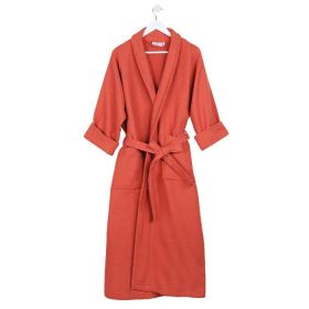 Waffle Weave Plush Egyptian Cotton Terry Bathrobe (Color: Coral, size: small)