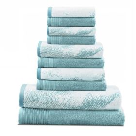 Marble Effect Cotton Absorbent Textured Ultra-Plush 10 Piece Towel Set (Color: Cyan, size: 10 Piece Towel Set)