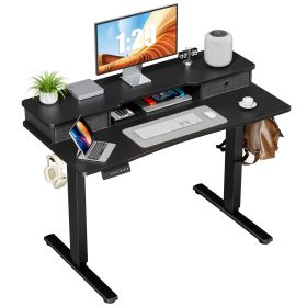 Sweetcrispy Home Office Height Adjustable Electric Standing Desk with Storage Shelf Double Drawer (Color: as Pic)