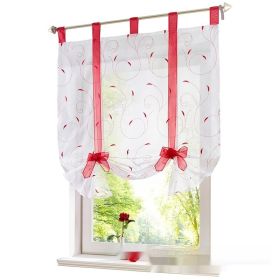 Embroidered Pastoral Adjustable Curtain Rod Ribbon Roman Window Screen (Option: Red-80 Ã— 140cm)