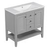 36" Bathroom Vanity with Ceramic Basin, Two Cabinets and Drawers, Open Shelf, Solid Wood Frame