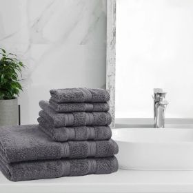 Smart Dry Zero Twist Cotton Assorted 6 Piece Towel Set (Color: Grey, size: 6 Piece Towel Set)