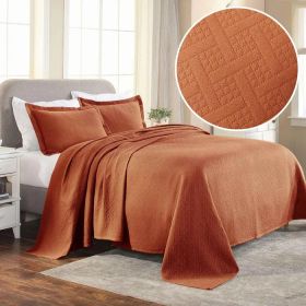 Basket Weave Matelasse Cotton Bedspread Set (Color: Mandarin, size: Twin)