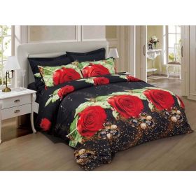 Duvet Cover Set, King Size Floral Bedding, Dolce Mela - Night Roses DM707K (size: King)