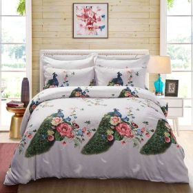 Duvet Cover Set, King Size Pictorial Bedding, Dolce Mela - Peacock DM706K (size: King)