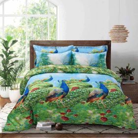 Duvet Cover Set, King Size Pictorial Bedding, Dolce Mela - Peafowl DM704K (size: King)