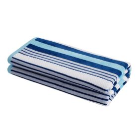 Cotton Textured Stripe Oversized Absorbent 2-Piece Beach Towel Set (Color: Sky Blue, size: 2 Piece Beach Towel Set)